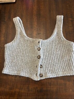 Forever 21 Gray Knit Crop Tank Top | Size Small | Button Front Sweater Cami